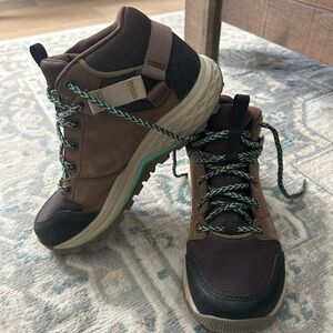 Brown and Black Hiking Boots with Teal Accents